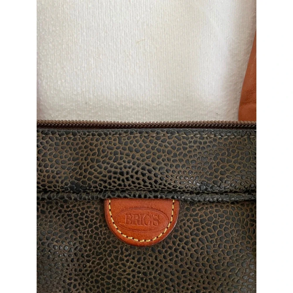 Brics Olive Distressed Flocked Pebble Leather Briefcase Laptop Tote Bag‎ Luxury